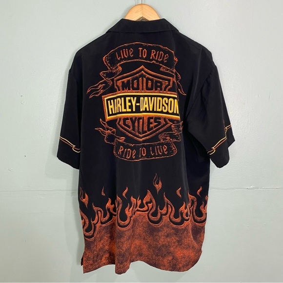 Harley Davidson Hawaiian Button Down‎ Shirt Mens Graphic Sz L - Picture 1 of 5